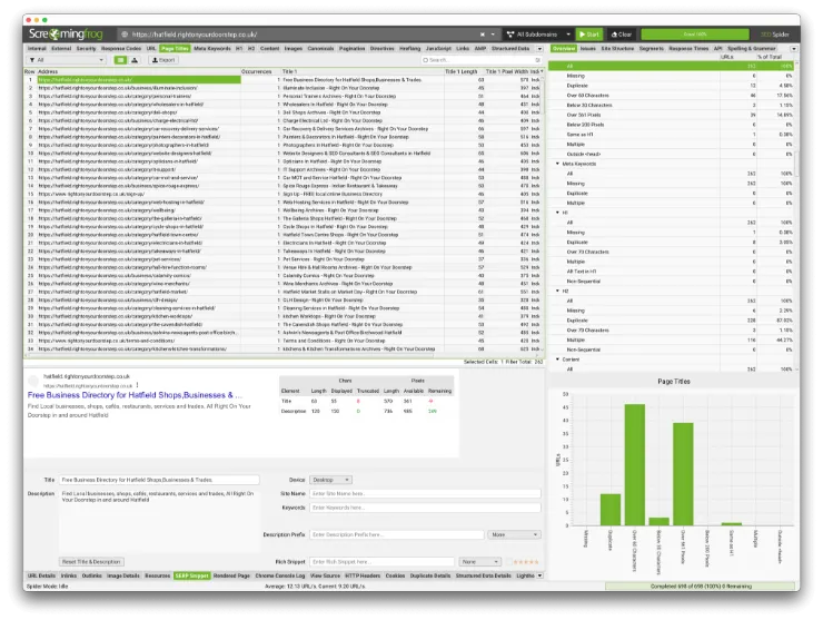 seo audit with screaming frog app
