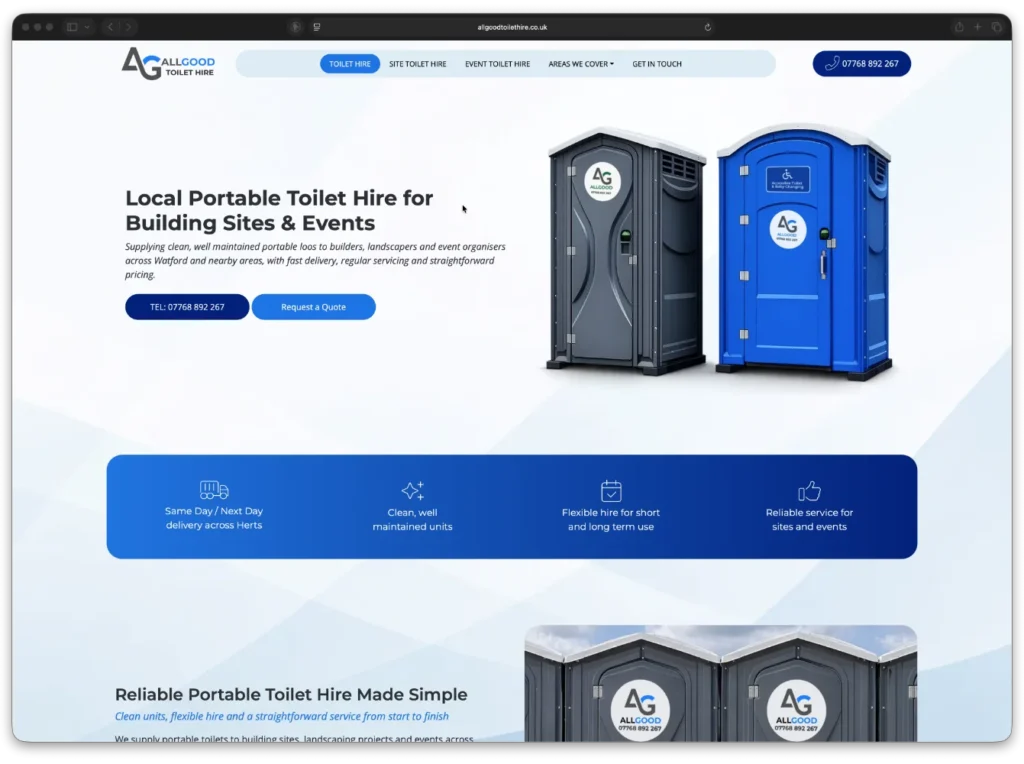 Image of Allgood Toilet Hire Website 